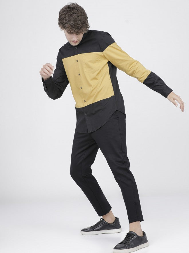 Mens Black/Yellow Slim Fit Colourblocked Casual Shirt - Black - Image 6
