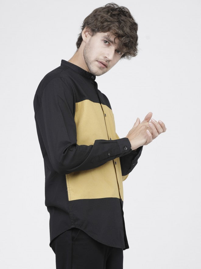 Mens Black/Yellow Slim Fit Colourblocked Casual Shirt - Black - Image 7