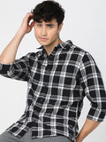 Mens Black/White Slim Fit Checked Casual Shirt - Black - Image 1