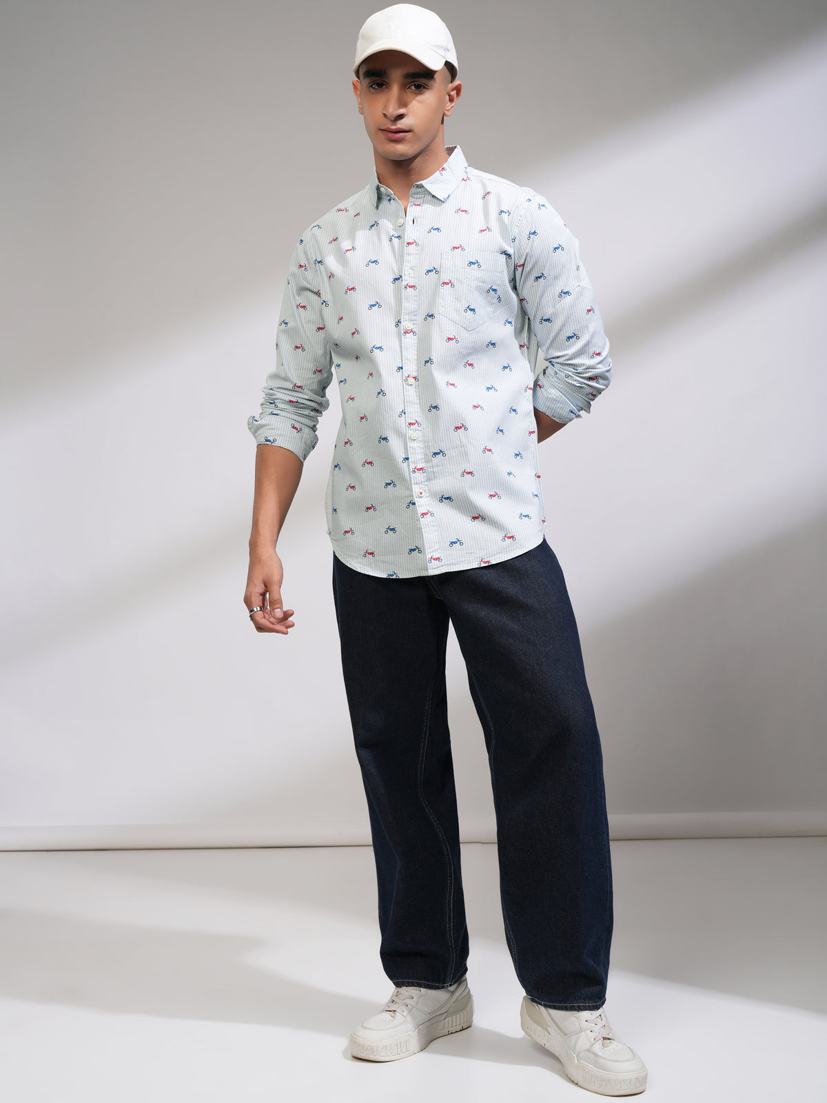 Mens Light Blue Slim Fit Printed Casual Shirt - Blue - Image 2