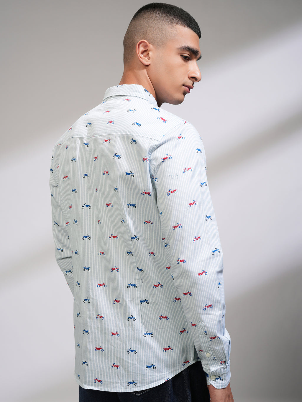 Mens Light Blue Slim Fit Printed Casual Shirt - Blue - Image 3