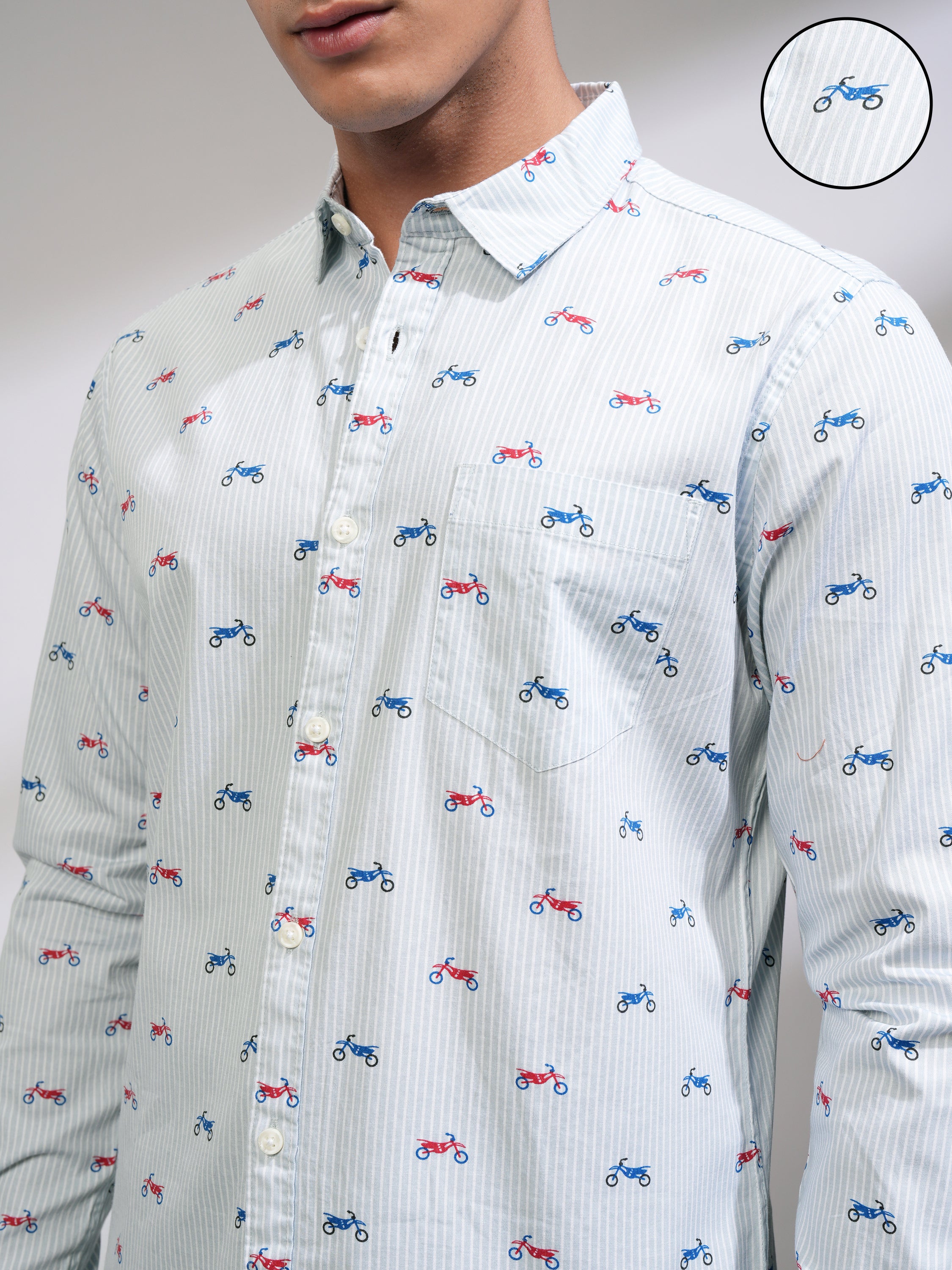 Mens Light Blue Slim Fit Printed Casual Shirt - Blue - Image 5