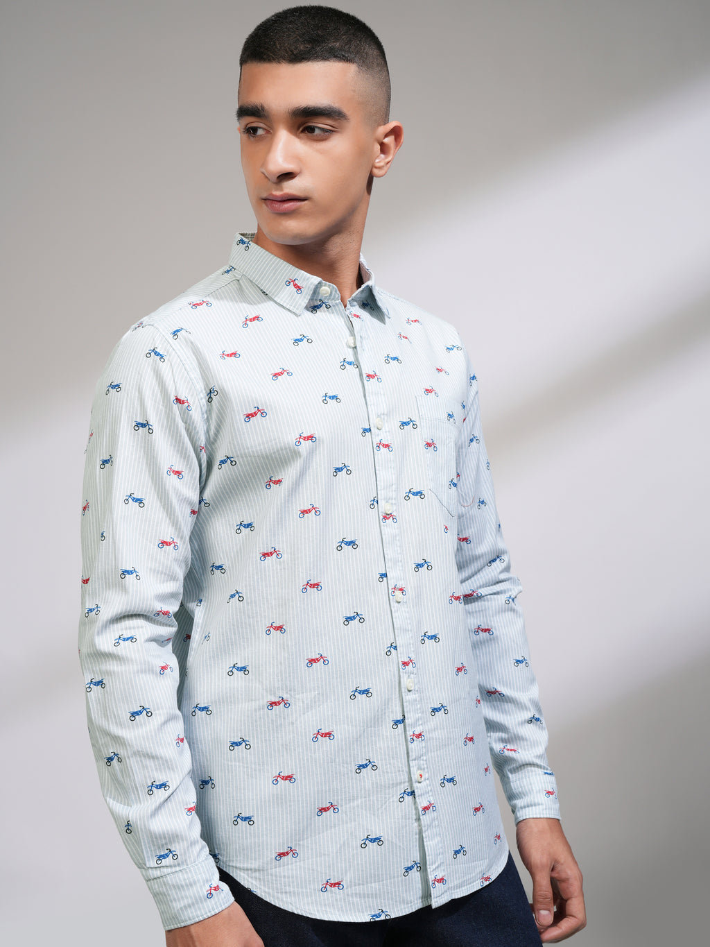 Mens Light Blue Slim Fit Printed Casual Shirt - Blue - Image 6