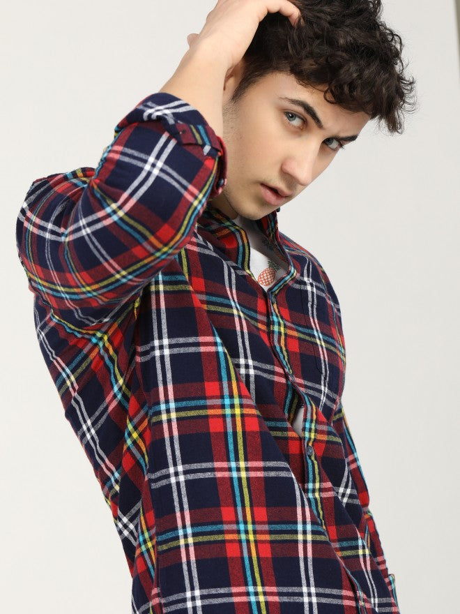 Mens Black/Red Slim Fit Checked Casual Shirt - Black - Image 1