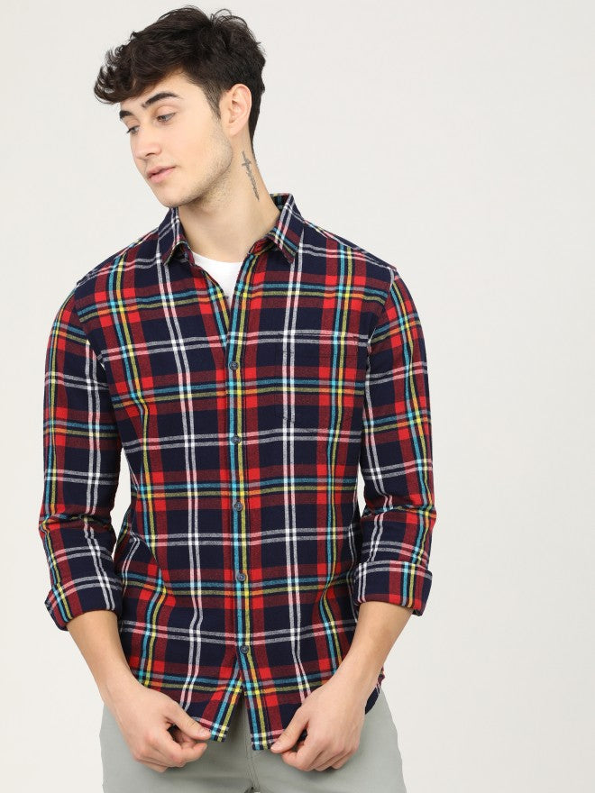 Mens Black/Red Slim Fit Checked Casual Shirt - Black - Image 2