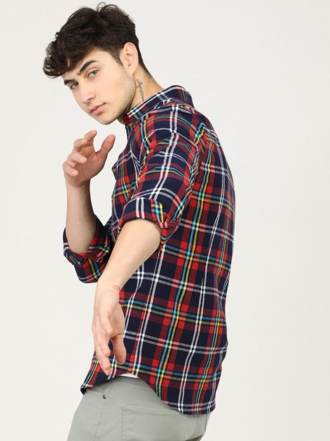 Mens Black/Red Slim Fit Checked Casual Shirt - Black - Image 3
