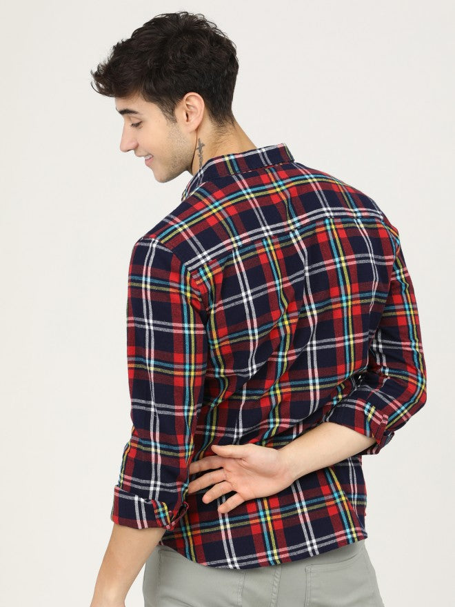 Mens Black/Red Slim Fit Checked Casual Shirt - Black - Image 4