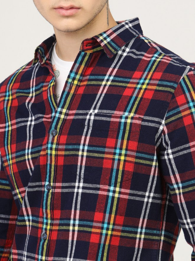 Mens Black/Red Slim Fit Checked Casual Shirt - Black - Image 5