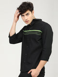 Mens Black/Olive Slim Fit Printed Casual Shirt - Black - Image 1