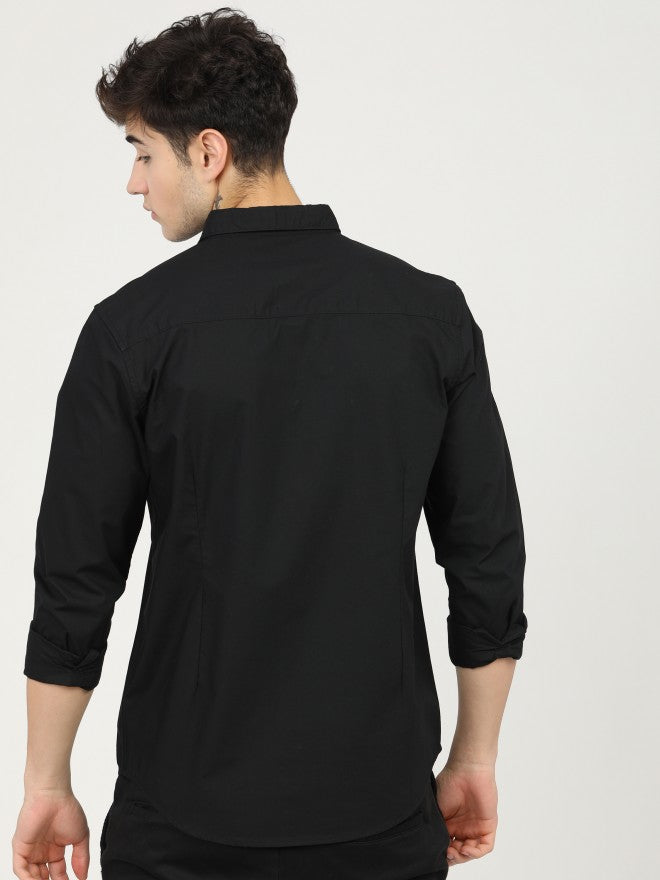Mens Black/Olive Slim Fit Printed Casual Shirt - Black - Image 4