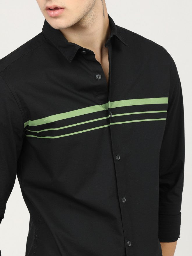 Mens Black/Olive Slim Fit Printed Casual Shirt - Black - Image 5