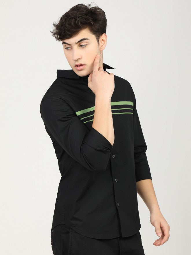Mens Black/Olive Slim Fit Printed Casual Shirt - Black - Image 7
