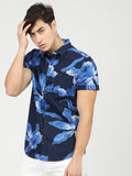 Mens Indigo/Blue Slim Fit Printed Casual Shirt - Blue - Image 1