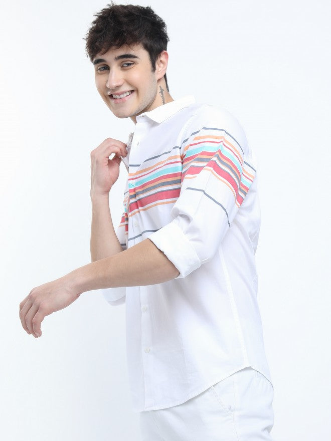 Mens White Slim Fit Striped Casual Shirt - White - Image 2