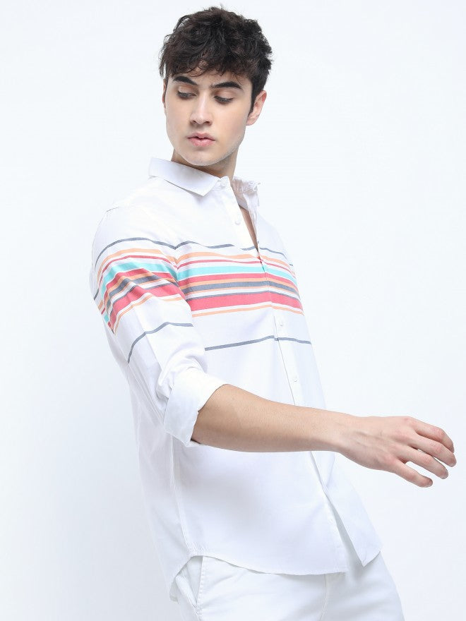 Mens White Slim Fit Striped Casual Shirt - White - Image 6
