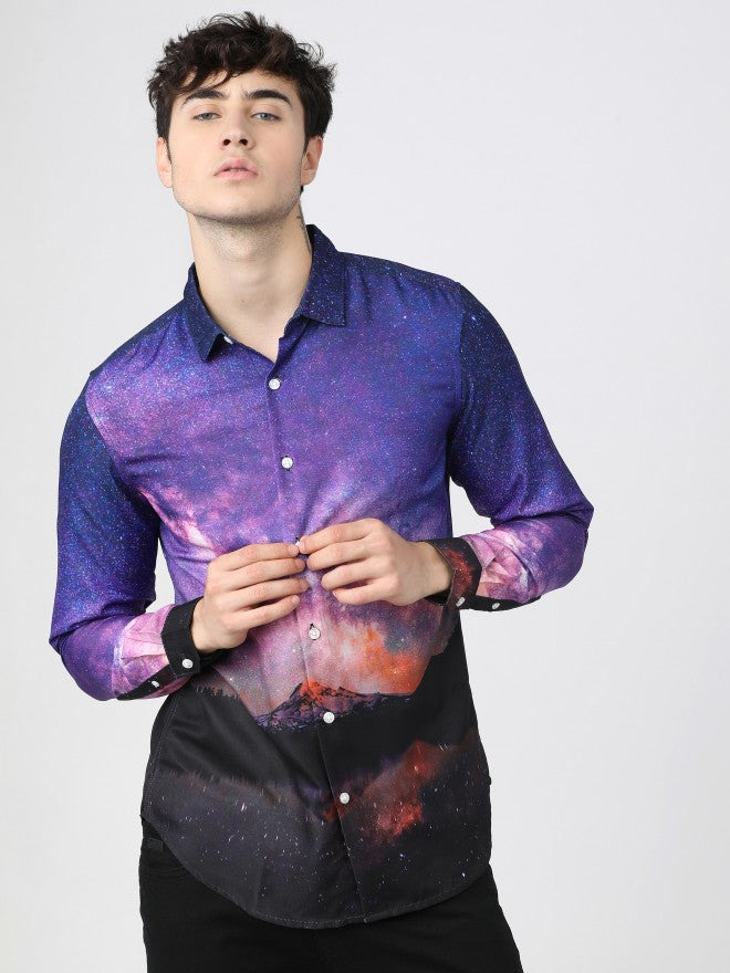 Mens Multi Slim Fit Printed Casual Shirt - Multi - Image 1