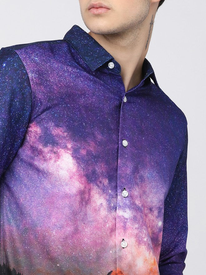 Mens Multi Slim Fit Printed Casual Shirt - Multi - Image 4