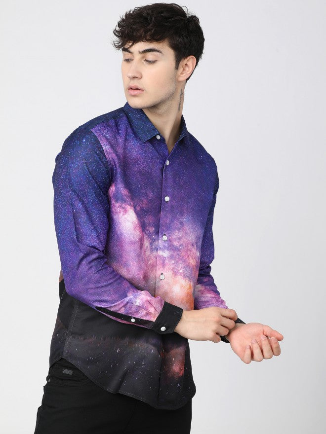 Mens Multi Slim Fit Printed Casual Shirt - Multi - Image 6
