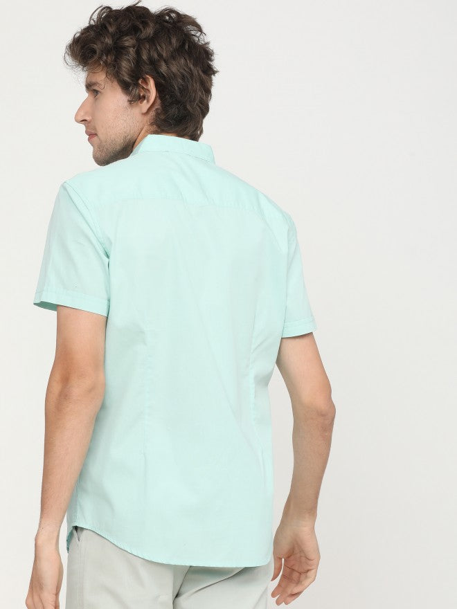 Mens Aqua/White Slim Fit Colourblocked Casual Shirt - Blue - Image 3