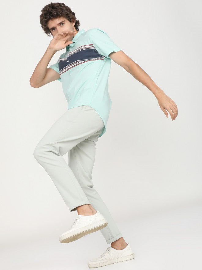 Mens Aqua/White Slim Fit Colourblocked Casual Shirt - Blue - Image 5