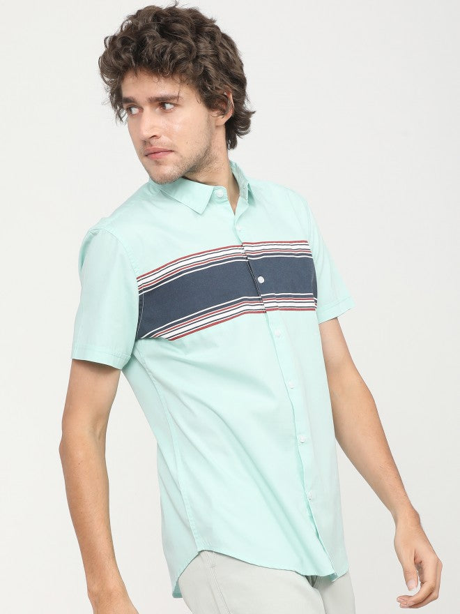 Mens Aqua/White Slim Fit Colourblocked Casual Shirt - Blue - Image 6