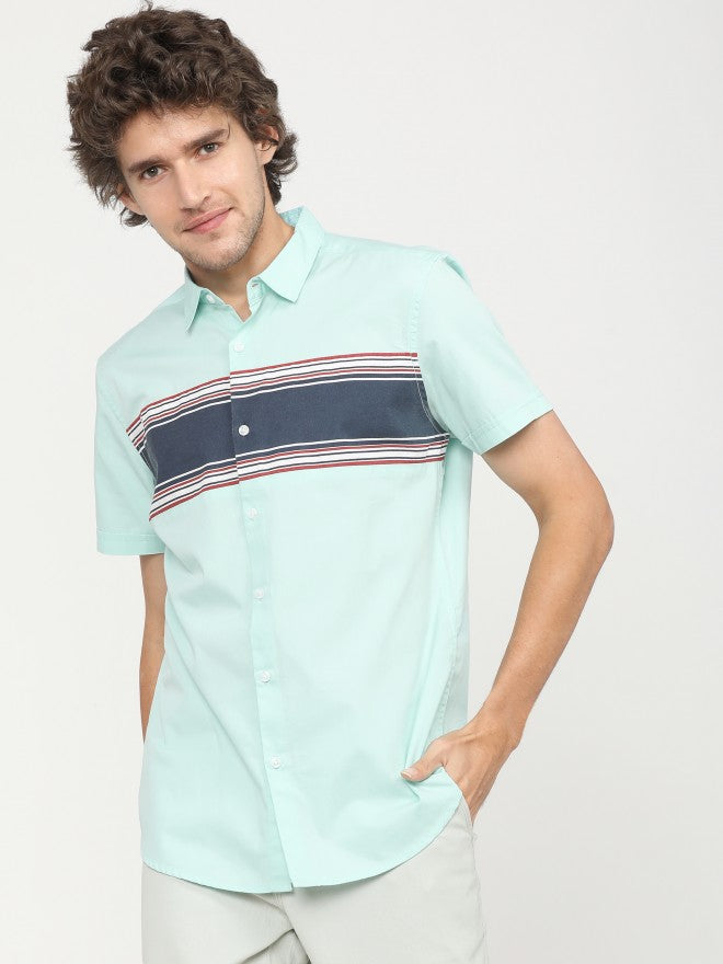 Mens Aqua/White Slim Fit Colourblocked Casual Shirt - Blue - Image 7