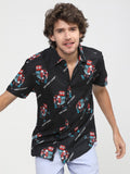 Mens Black Slim Fit Printed Casual Shirt - Black - Image 1