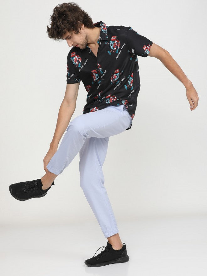 Mens Black Slim Fit Printed Casual Shirt - Black - Image 6
