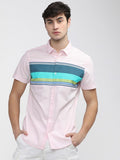 Mens Pink Slim Fit Colourblocked Casual Shirt - Pink - Image 1