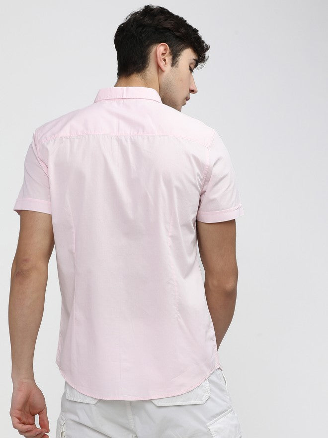 Mens Pink Slim Fit Colourblocked Casual Shirt - Pink - Image 3