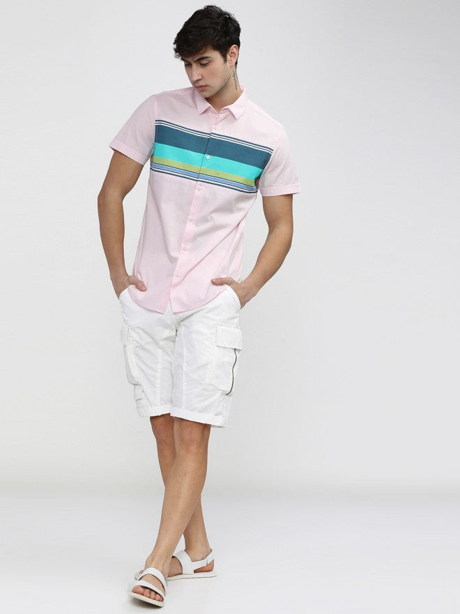 Mens Pink Slim Fit Colourblocked Casual Shirt - Pink - Image 5