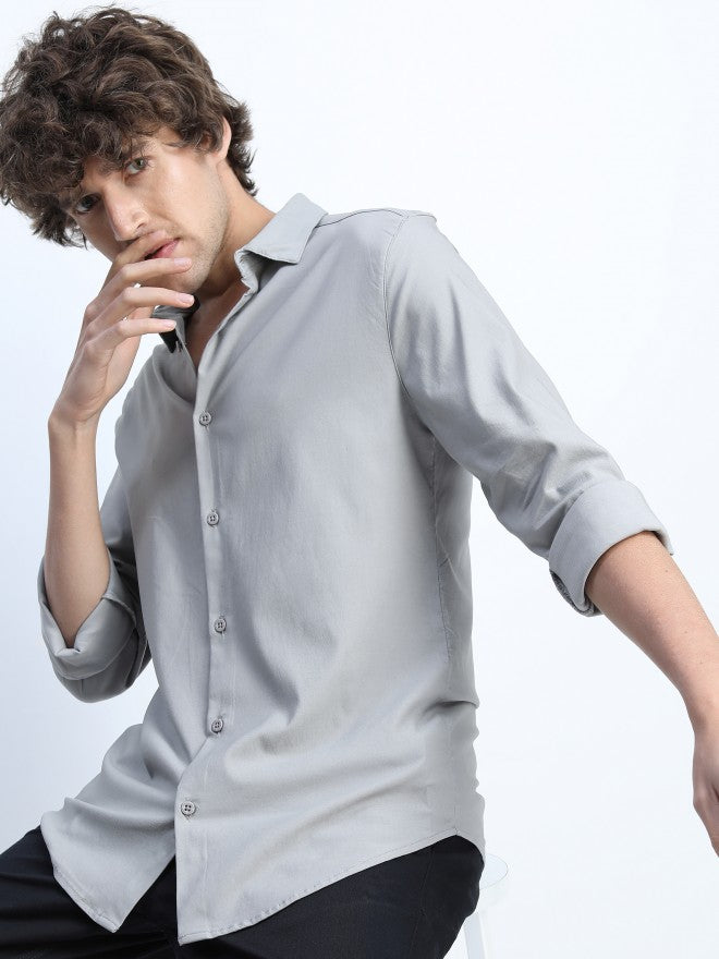 Highlander Mens Light Grey Party wear Shirt - Grey - Image 1