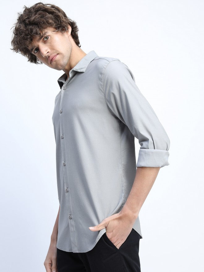 Highlander Mens Light Grey Party wear Shirt - Grey - Image 2