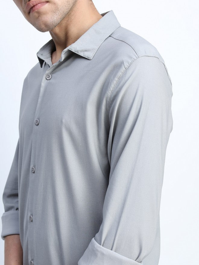 Highlander Mens Light Grey Party wear Shirt - Grey - Image 4
