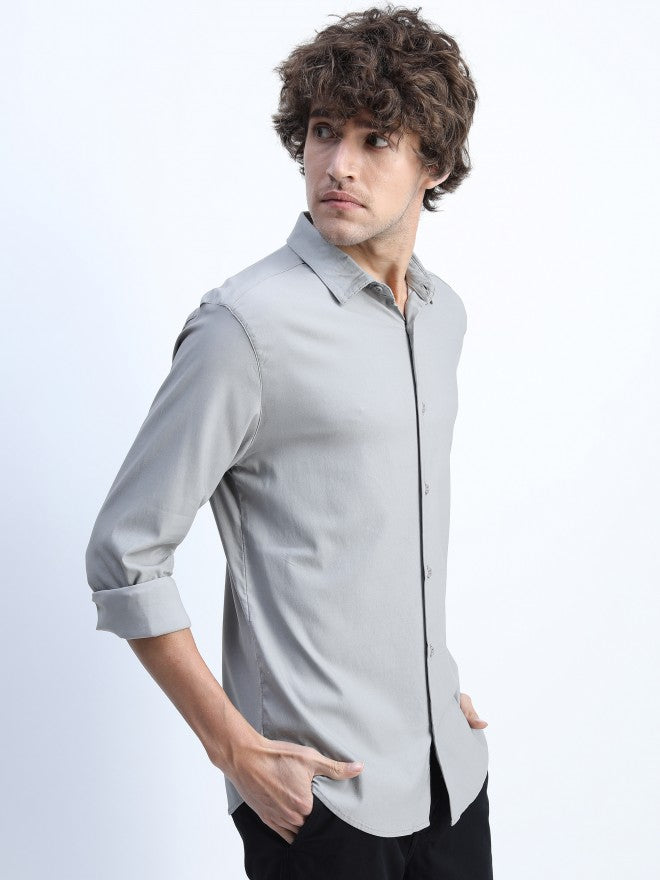 Highlander Mens Light Grey Party wear Shirt - Grey - Image 6