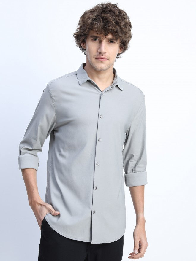 Highlander Mens Light Grey Party wear Shirt - Grey - Image 7