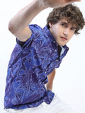 Mens Blue Slim Fit Printed Casual Shirt - Blue - Image 1