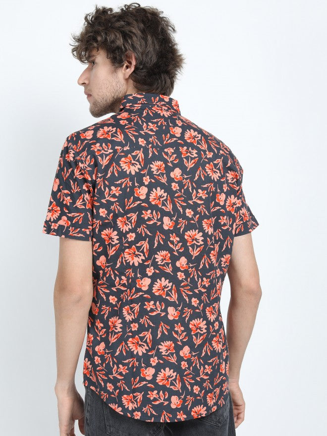 Highlander Mens Grey Slim Fit Printed Casual Shirt - Grey - Image 3