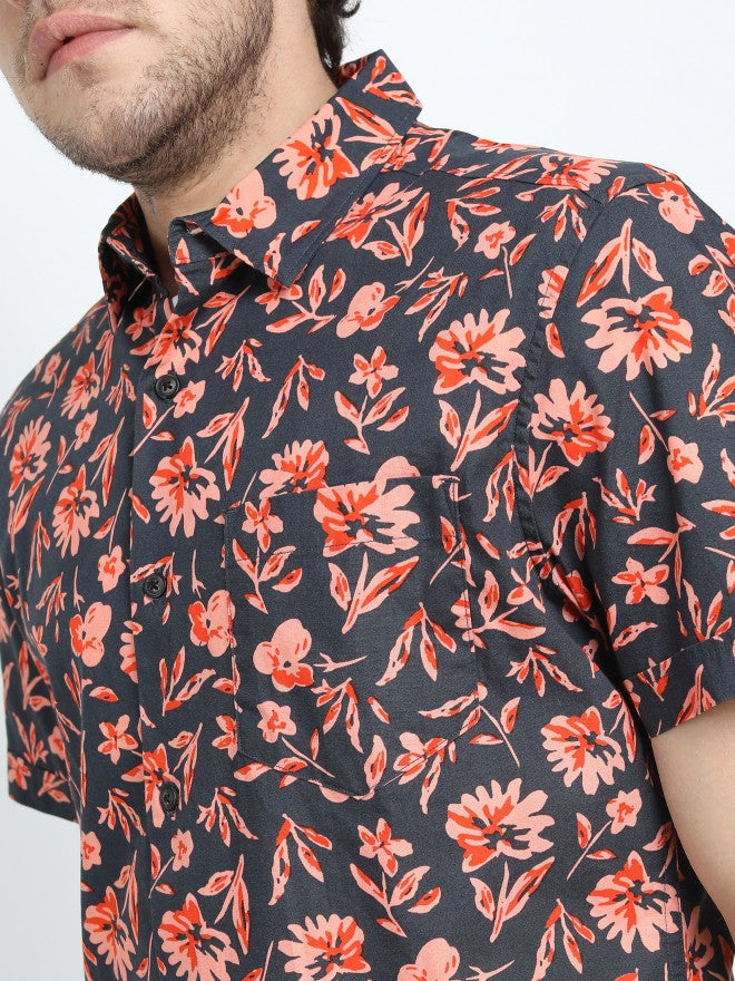 Highlander Mens Grey Slim Fit Printed Casual Shirt - Grey - Image 4