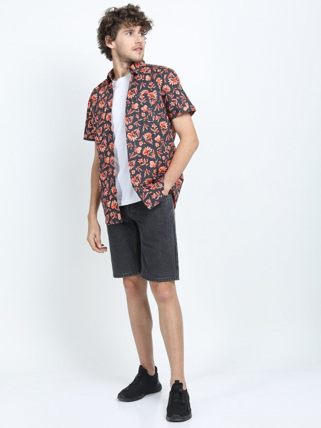 Highlander Mens Grey Slim Fit Printed Casual Shirt - Grey - Image 5