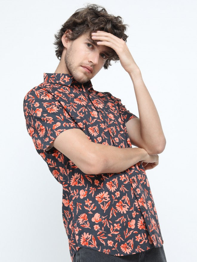 Highlander Mens Grey Slim Fit Printed Casual Shirt - Grey - Image 6