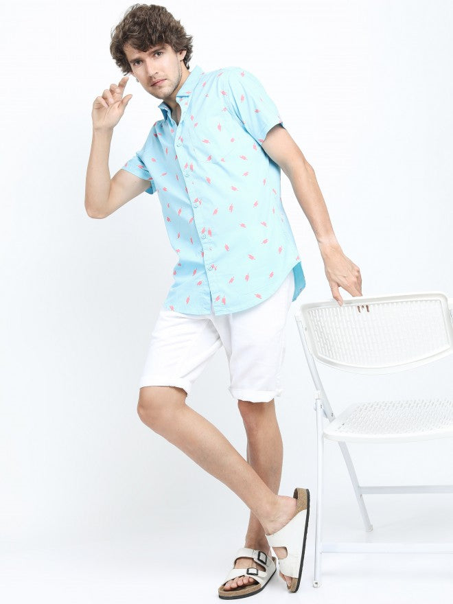Mens Blue Slim Fit Printed Casual Shirt - Blue - Image 2