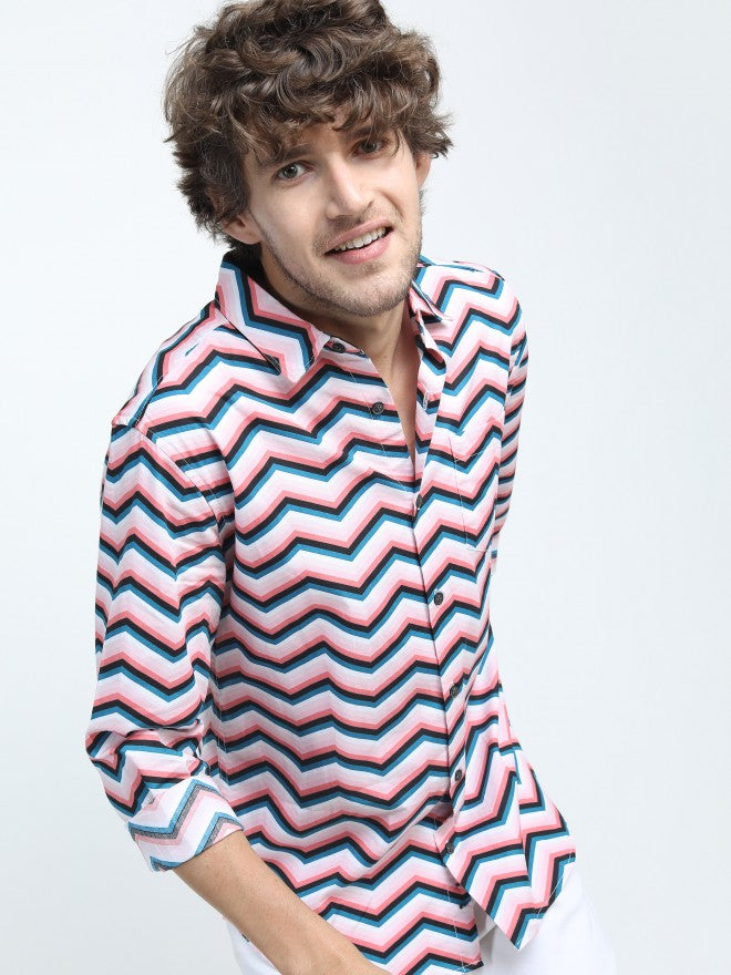 Highlander Mens Pink Slim Fit Printed Casual Shirt - Pink - Image 3