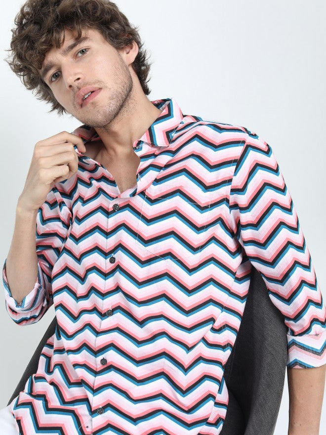 Highlander Mens Pink Slim Fit Printed Casual Shirt - Pink - Image 6