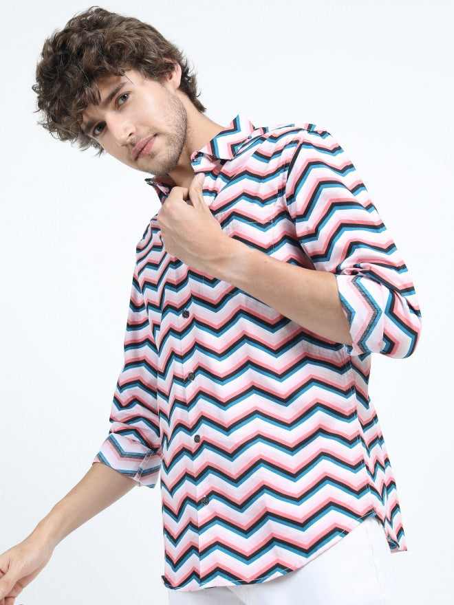 Highlander Mens Pink Slim Fit Printed Casual Shirt - Pink - Image 7