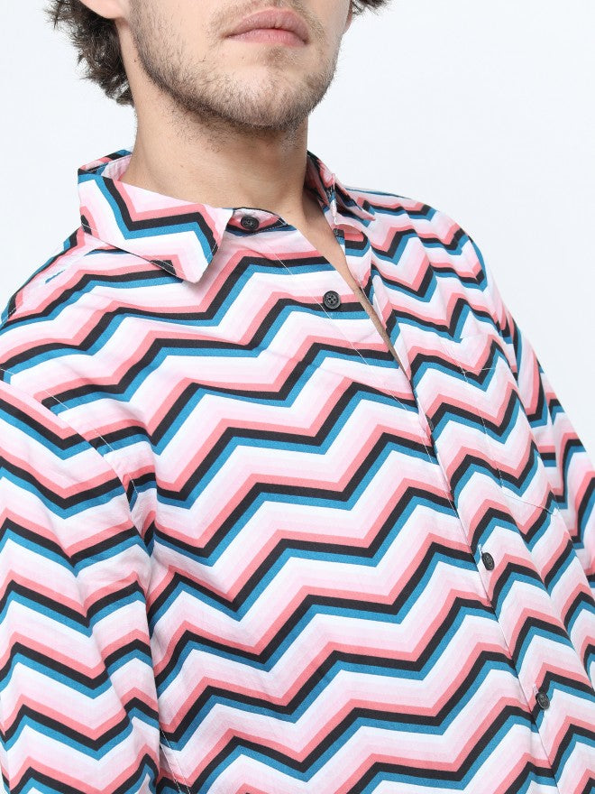 Highlander Mens Pink Slim Fit Printed Casual Shirt - Pink - Image 8