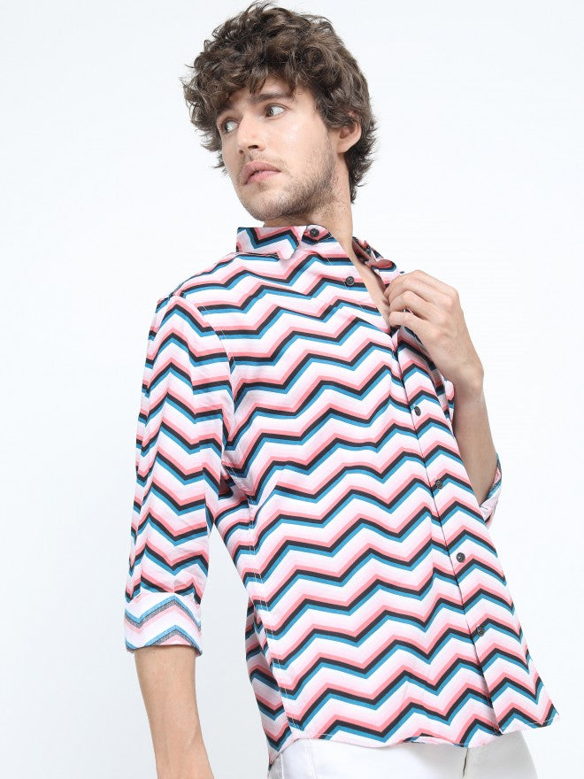 Highlander Mens Pink Slim Fit Printed Casual Shirt - Pink - Image 9
