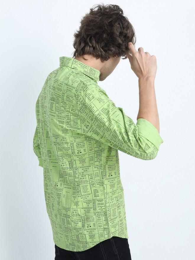 Highlander Mens Green Slim Fit Printed Casual Shirt - Green - Image 3