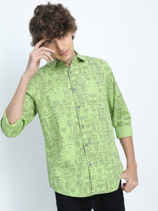 Highlander Mens Green Slim Fit Printed Casual Shirt - Green - Image 7