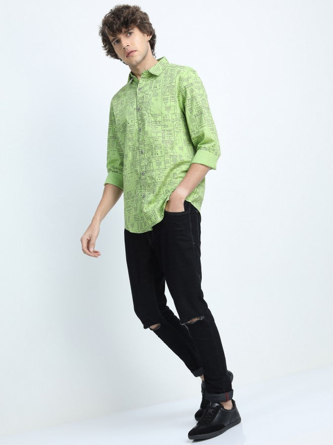 Highlander Mens Green Slim Fit Printed Casual Shirt - Green - Image 8
